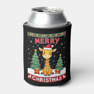 Giraffe Ugly Christmas Sweaters Funny Santa Hat Li Can Cooler