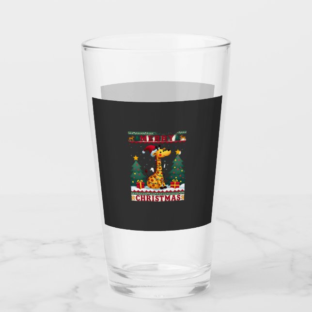 Giraffe Ugly Christmas Sweaters Funny Santa Hat Li Glass (Front)