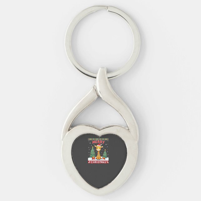 Giraffe Ugly Christmas Sweaters Funny Santa Hat Li Key Ring (Front)