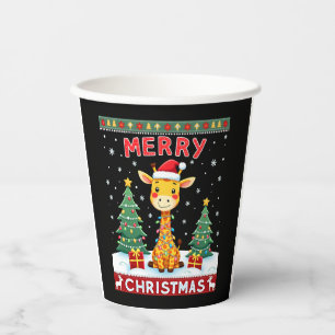 Giraffe Ugly Christmas Sweaters Funny Santa Hat Li Paper Cups