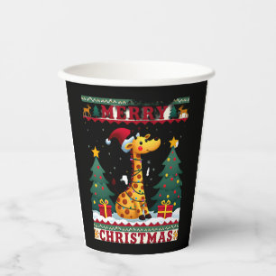 Giraffe Ugly Christmas Sweaters Funny Santa Hat Li Paper Cups