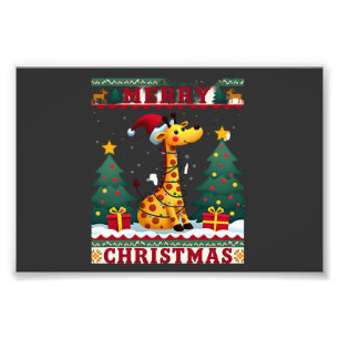 Giraffe Ugly Christmas Sweaters Funny Santa Hat Li Photo Print