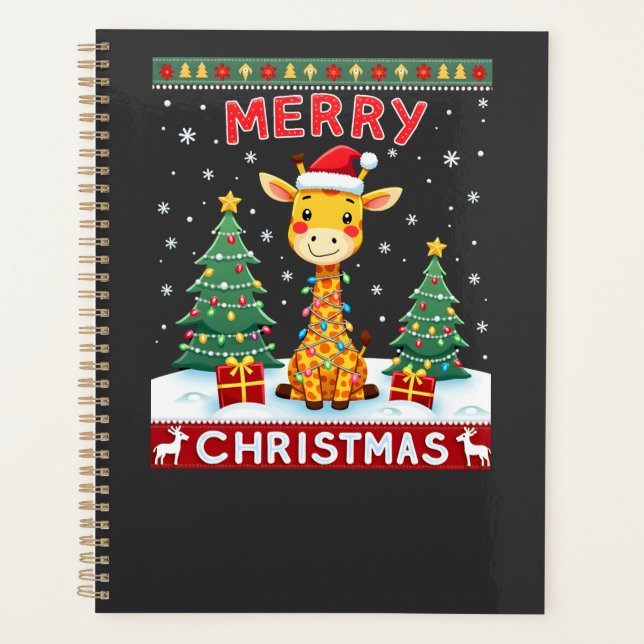 Giraffe Ugly Christmas Sweaters Funny Santa Hat Li Planner (Front)