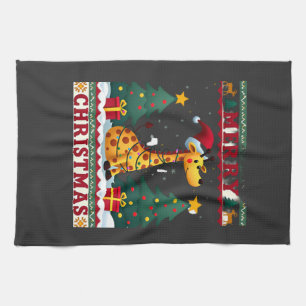 Giraffe Ugly Christmas Sweaters Funny Santa Hat Li Tea Towel