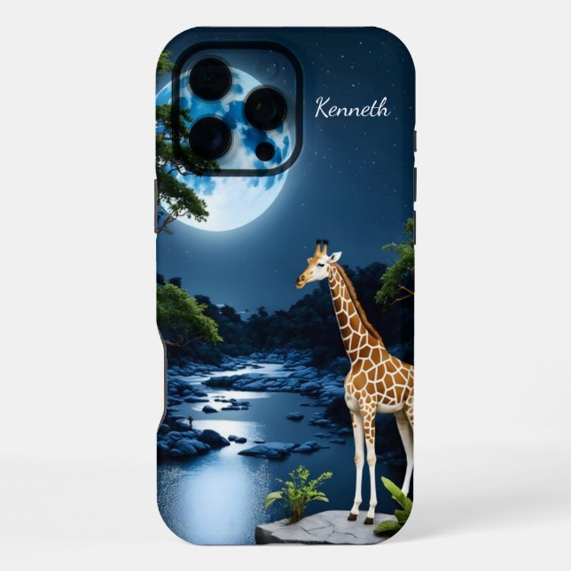 Giraffe Under a Full Moon iPhone Case (Back)