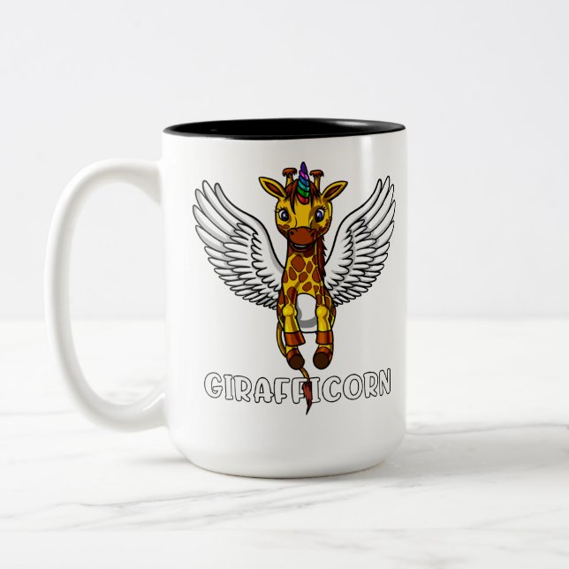 Giraffe Unicorn Funny African Animal Two-Tone Coffee Mug (Left)
