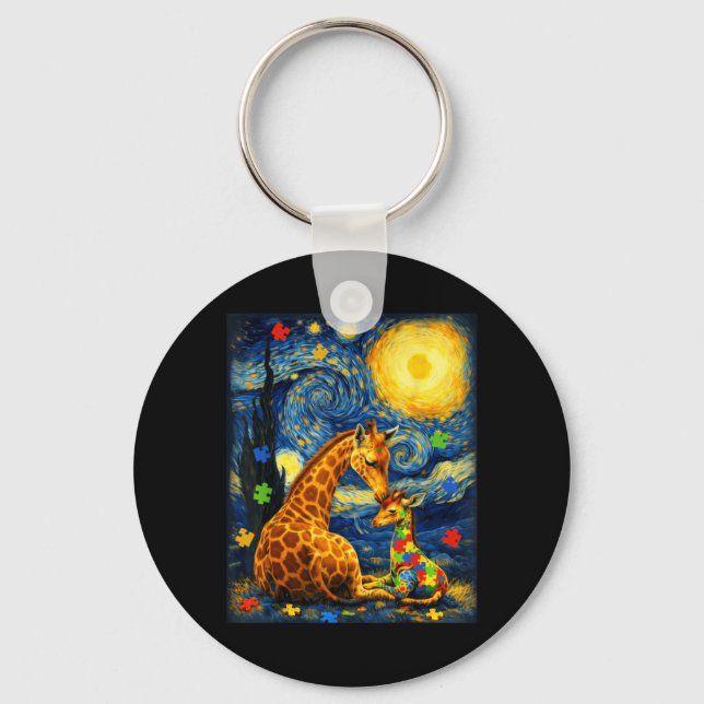 Giraffe Van Gogh Animals Autism Awareness Matching Key Ring (Front)