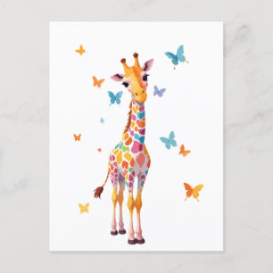 Giraffe Vector Painting Adorable Fun Animal Play Postcard