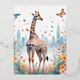 Giraffe Vintage Animal Nature Environment City Art Foil Holiday Postcard