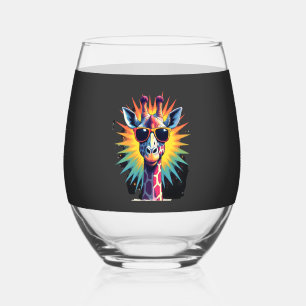 Giraffe Vintage Sunglasses Funny African Animal Lo Stemless Wine Glass