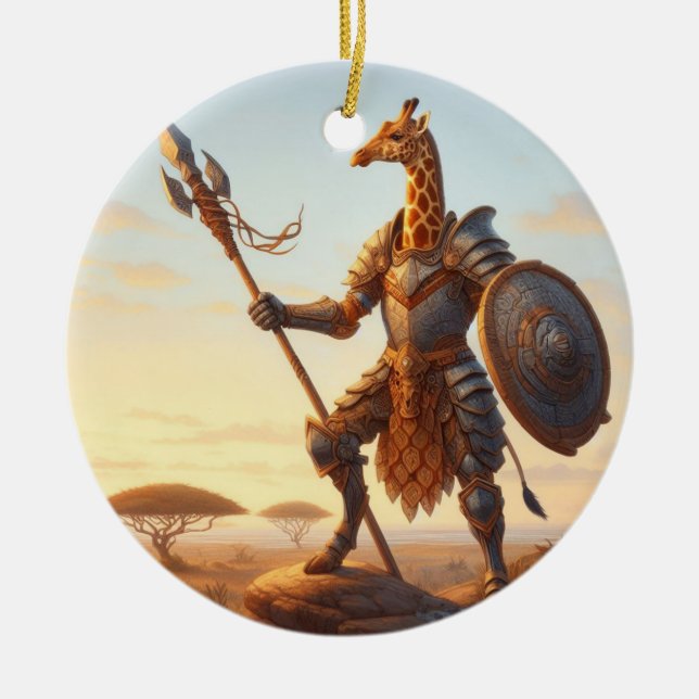 Giraffe warrior ceramic tree decoration (Front)