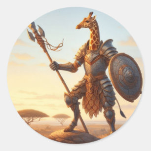 Giraffe warrior classic round sticker