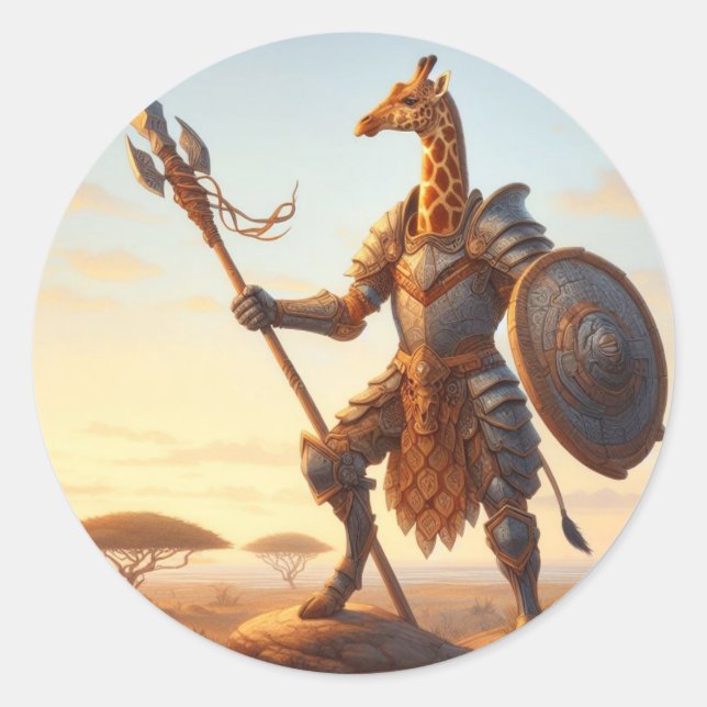 Giraffe warrior classic round sticker (Front)