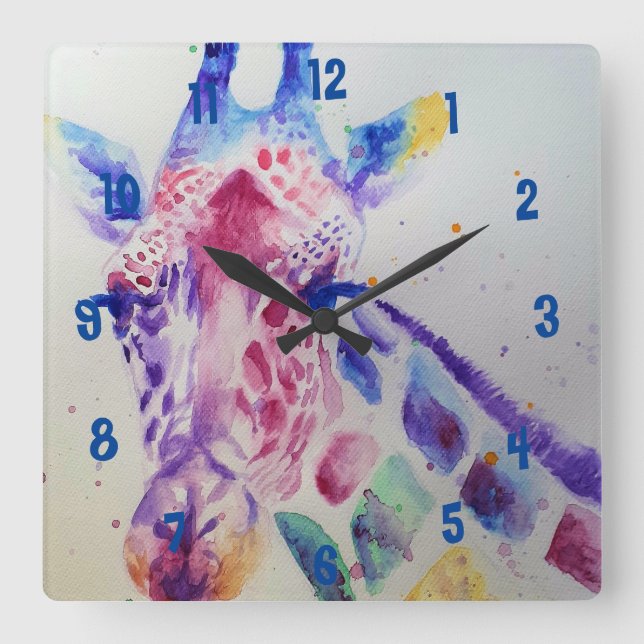 Giraffe Watercolor Animal Childs Room Clock (Front)