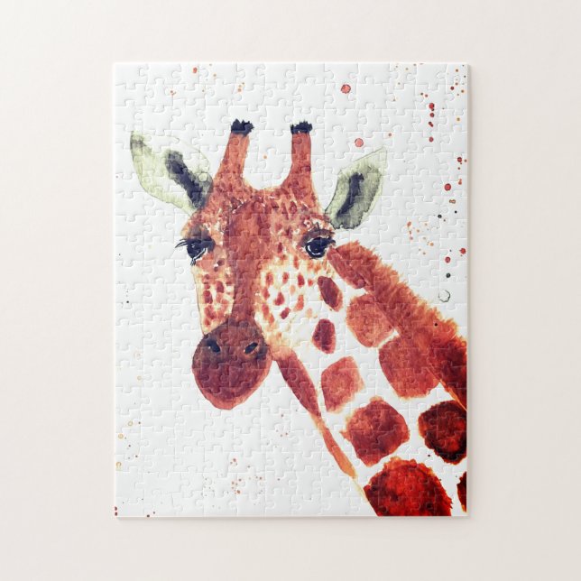 Giraffe watercolor animal Safari kids humour zoo Jigsaw Puzzle (Vertical)