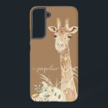 Giraffe Watercolor Boho Foliage Daisy Floral Tan Samsung Galaxy Case<br><div class="desc">This graceful Giraffe was beautifully captured in watercolor by internationally licensed artist and designer,  Audrey Jeanne Roberts.  Muted earthy dried foliage and a daisy flower complete the design.  You can change the background colour should you wish.  Copyright.</div>