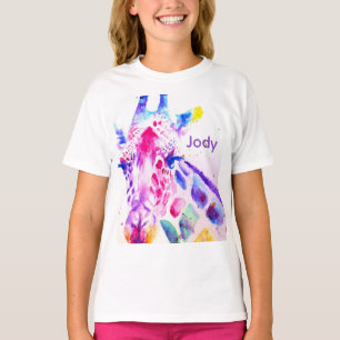 Giraffe Watercolor Girls Purple Cute Zoo Animal T-Shirt