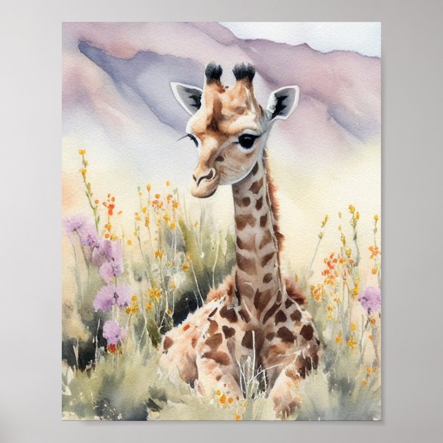 Giraffe Watercolor Painting  Poster (Front)