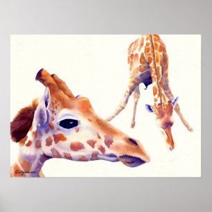 Giraffe Watercolor Painting Print and Poster