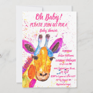 Giraffe Watercolor Safari Jungle Cute Baby Shower Invitation