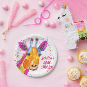 Giraffe Watercolor Safari Jungle Cute Baby Shower  Paper Plate