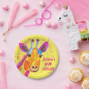 Giraffe Watercolor Safari Jungle Cute Baby Shower Paper Plate