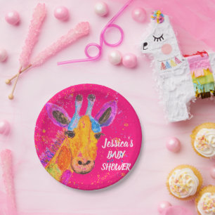 Giraffe Watercolor Safari Jungle Cute Baby Shower Paper Plate