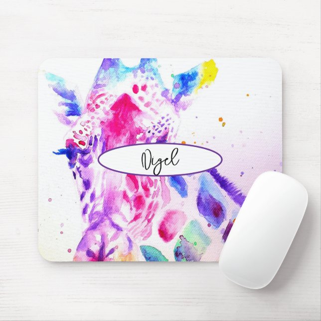 Giraffe Watercolour Painting Whimsical Mouse Pad (With Mouse)