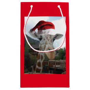 Giraffe wearing a Santa Claus Hat for Christmas Small Gift Bag