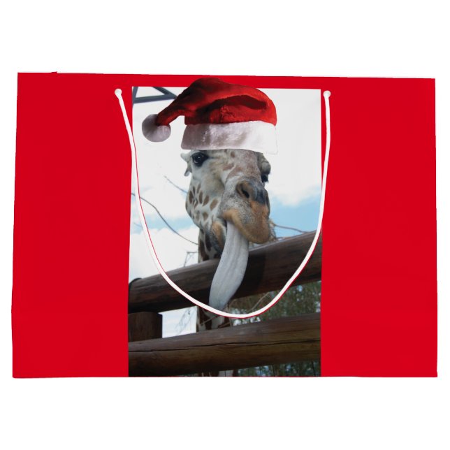 Giraffe wearing a Santa Claus hat Large Gift Bag (Back)