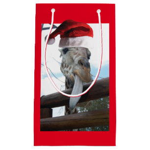 Giraffe wearing a Santa Claus Hat Small Gift Bag