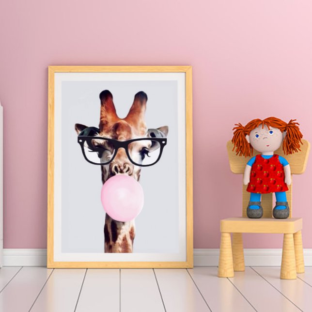 GIRAFFE WEARING GLASSES BLOWING A PINK BUBBLEGUM   POSTER (Creator Uploaded)