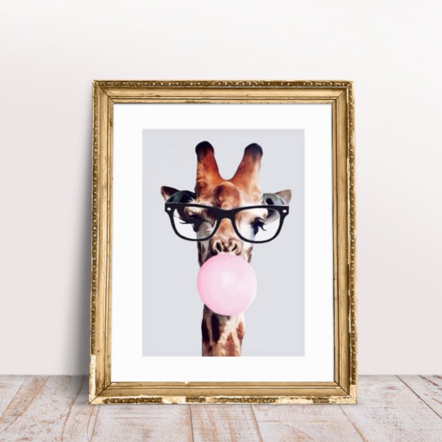 Giraffe Wearing Glasses Blowing Pink Bubble gum Poster (Creator Uploaded)