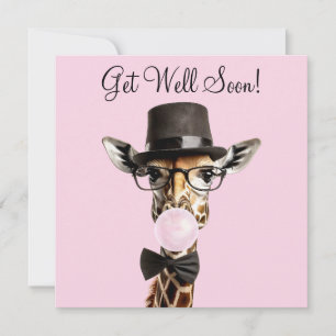 Giraffe wearing glasses, top hat, gum Get Well