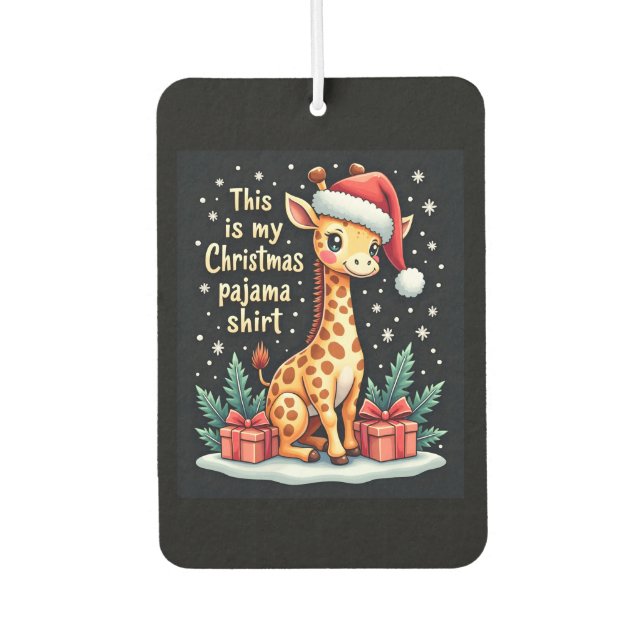 Giraffe Wearing Santa Hat Matching Christmas Pajam Car Air Freshener (Front)