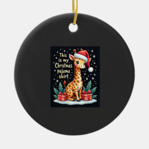 Giraffe Wearing Santa Hat Matching Christmas Pajam Ceramic Tree Decoration