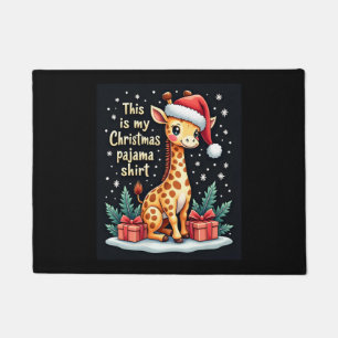 Giraffe Wearing Santa Hat Matching Christmas Pajam Doormat