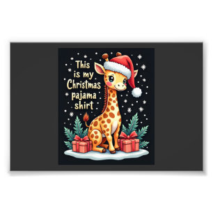 Giraffe Wearing Santa Hat Matching Christmas Pajam Photo Print