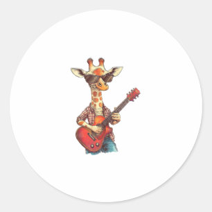Giraffe Wearing Sunglasses Playing Guitar Musician Classic Round Sticker