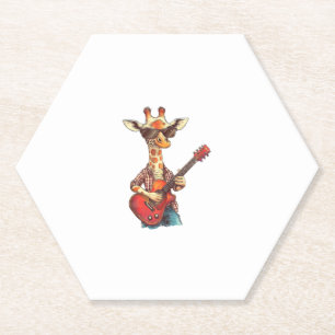 Giraffe Wearing Sunglasses Playing Guitar Musician Paper Coaster