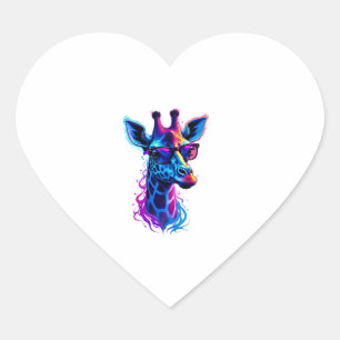 Giraffe Wearing Sunglasses Psychedelic Artwork Gra Heart Sticker