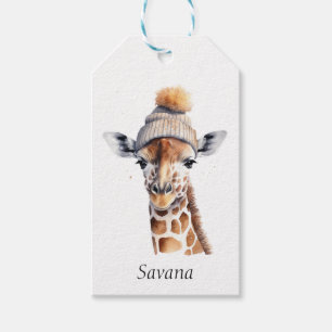Giraffe wearing winter hat customisable  gift tags