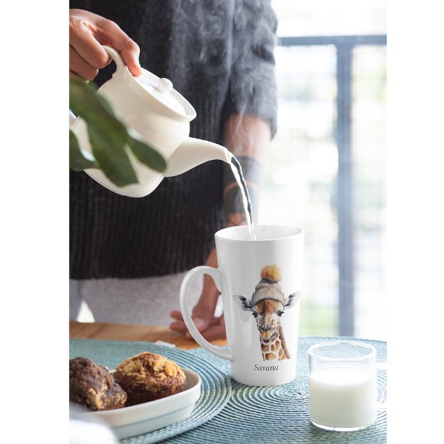 Giraffe wearing winter hat customisable  latte mug (Creator Uploaded)