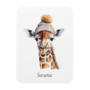 Giraffe wearing winter hat customisable  magnet