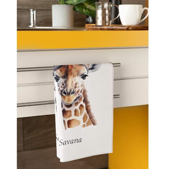 Giraffe wearing winter hat customisable  tea towel (Creator Uploaded)