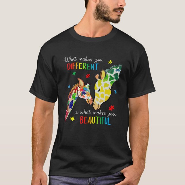 Giraffe What Makes You Different Autism Awareness  T-Shirt (Front)