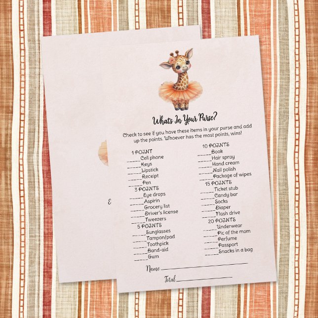 Giraffe What's In Your Purse Baby Shower Game Card (Creator Uploaded)
