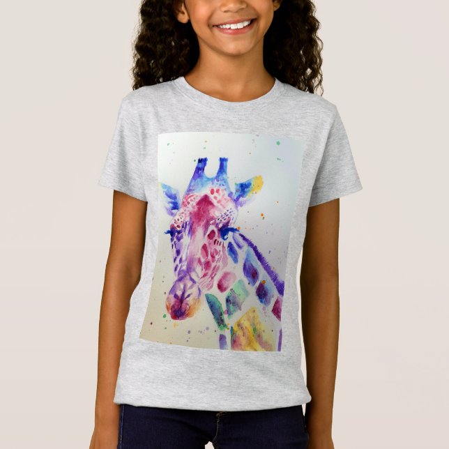 Giraffe Whimsical Watercolor gray Girls T Shirt (Front)