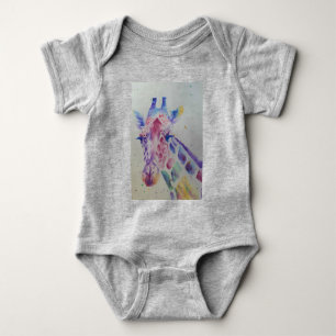 Giraffe Whimsical Watercolor Grey Babies Bodysuit