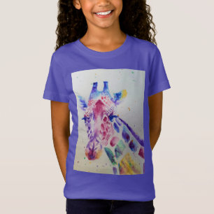 Giraffe Whimsical Watercolor Purple Girls T Shirt